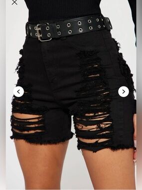 Ripped High-Waist Black Denim Shorts